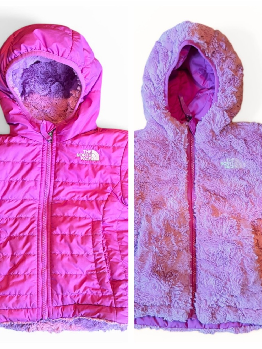The North Face Toddler Girls Hot Pink Quilted Hooded Mossbud Reversible Jacket